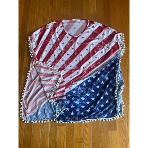USA American Flag Kimono Top Women XL-2XL Independence Day 4th of July Patriotic